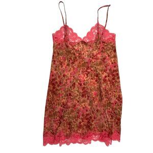 Victorias Secret Lingerie Chemise Slip Floral Nightie Sheer Lace Medium Pink